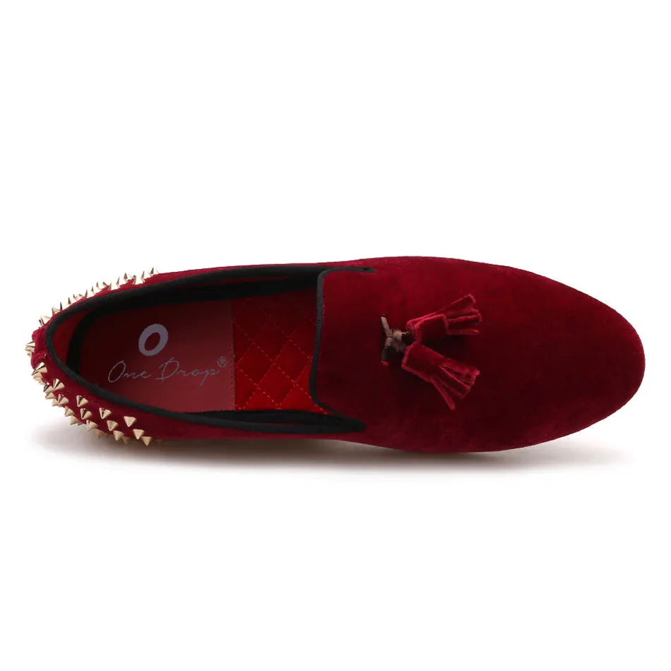 Dune London Loafers OneDrop Men Handmade Dress Shoes Velvet Tassel Spikes Party Wedding Prom Loafers