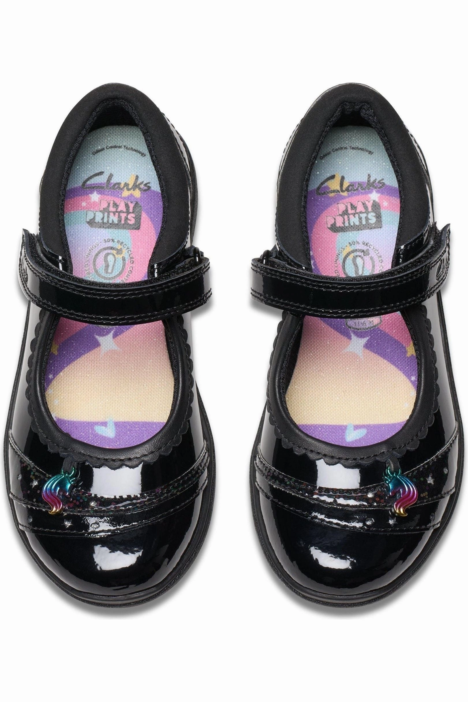 Clarks Relda Spark black patent school shoe Morning Step