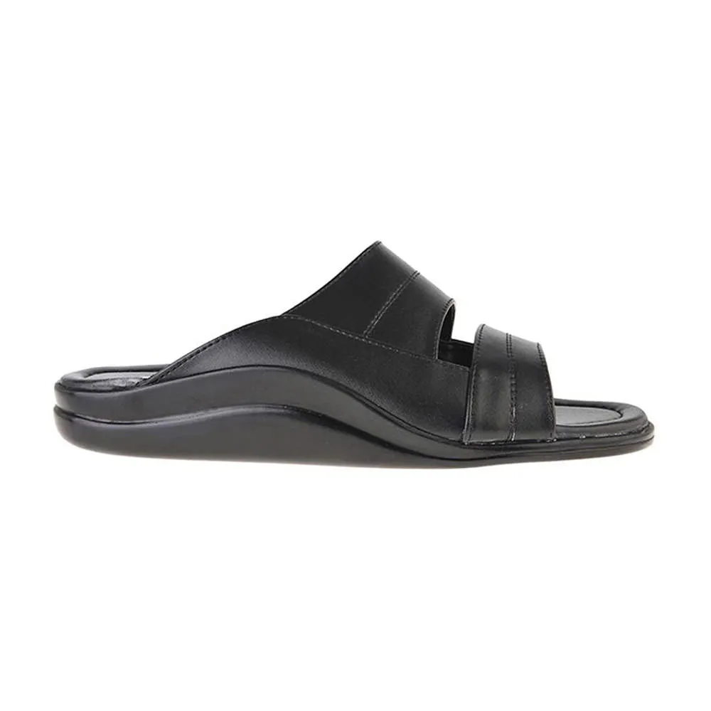 Slide On Sandals Leather Coolers Casual (Black) Slippers For Men 7193-60 By Liberty