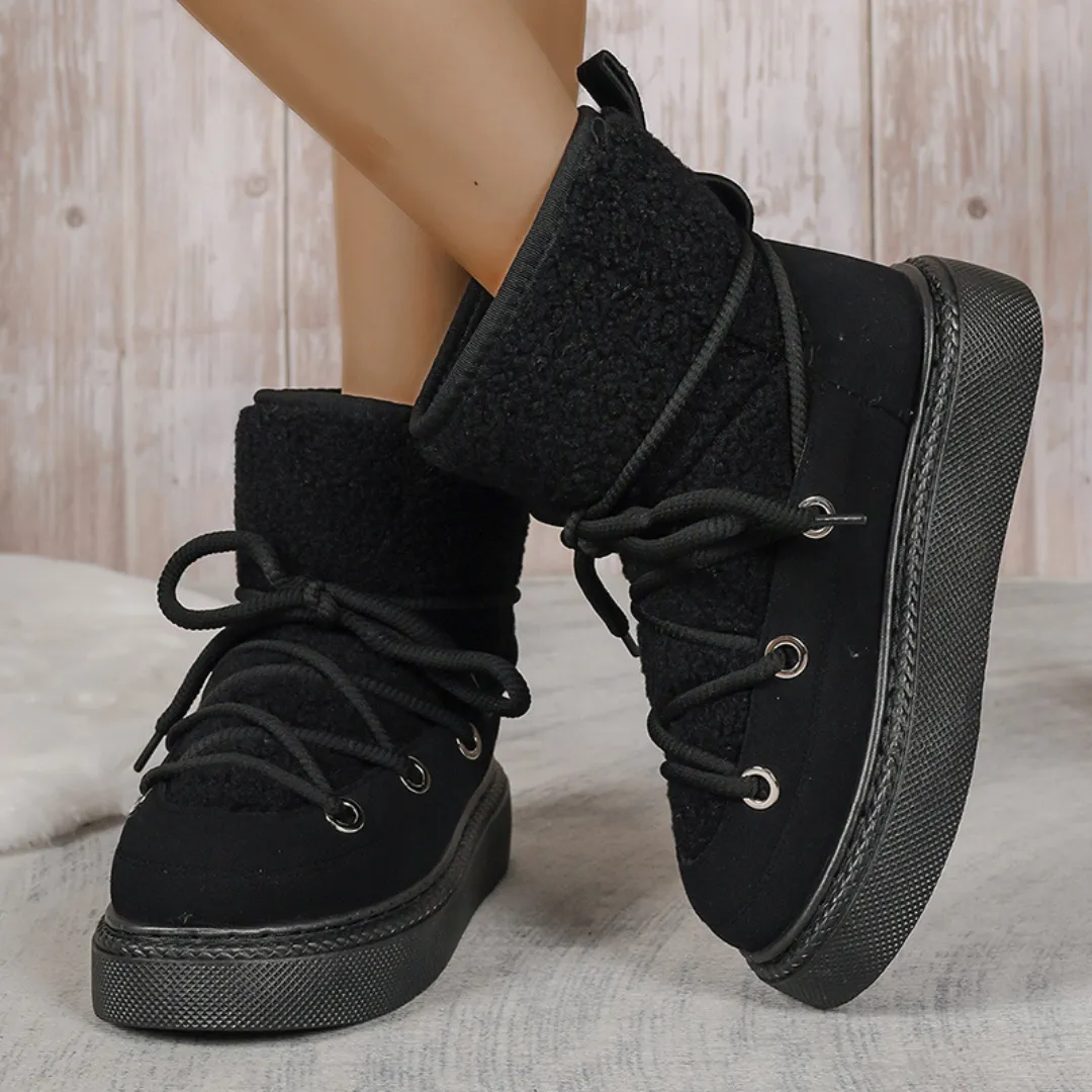 Ivy Park Snow Boots OCW Women Ankle Boots Winter Warm Fashion Cross-Tied Genuine Leather Snow Boots