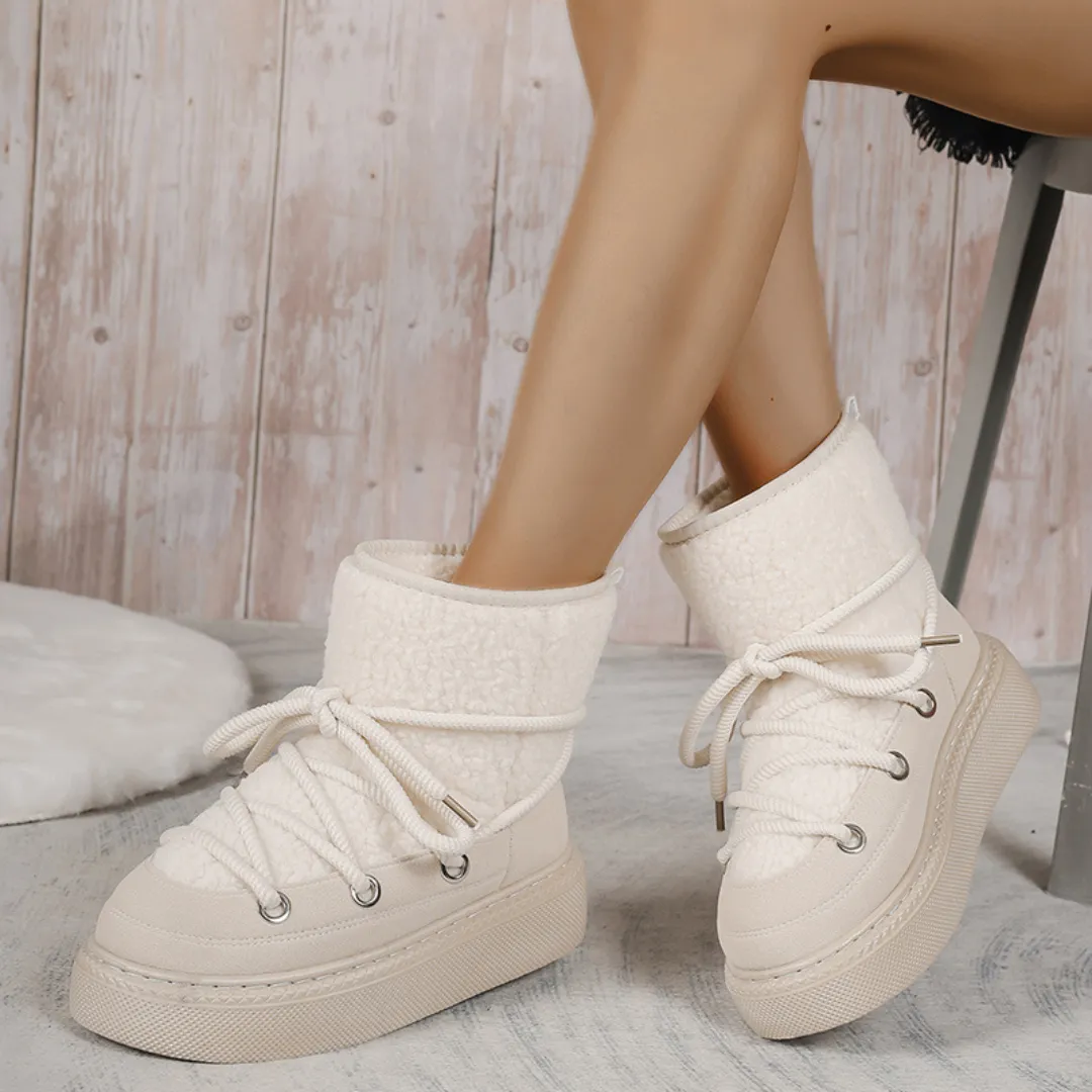 Mongolian Snow Boots OCW Women Ankle Boots Winter Warm Fashion Cross-Tied Genuine Leather Snow Boots