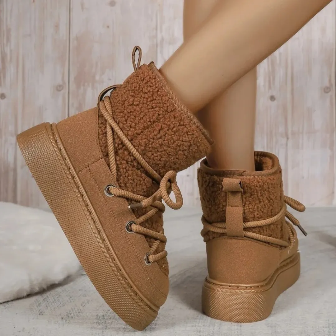 Snow Boots Nine West OCW Women Ankle Boots Winter Warm Fashion Cross-Tied Genuine Leather Snow Boots