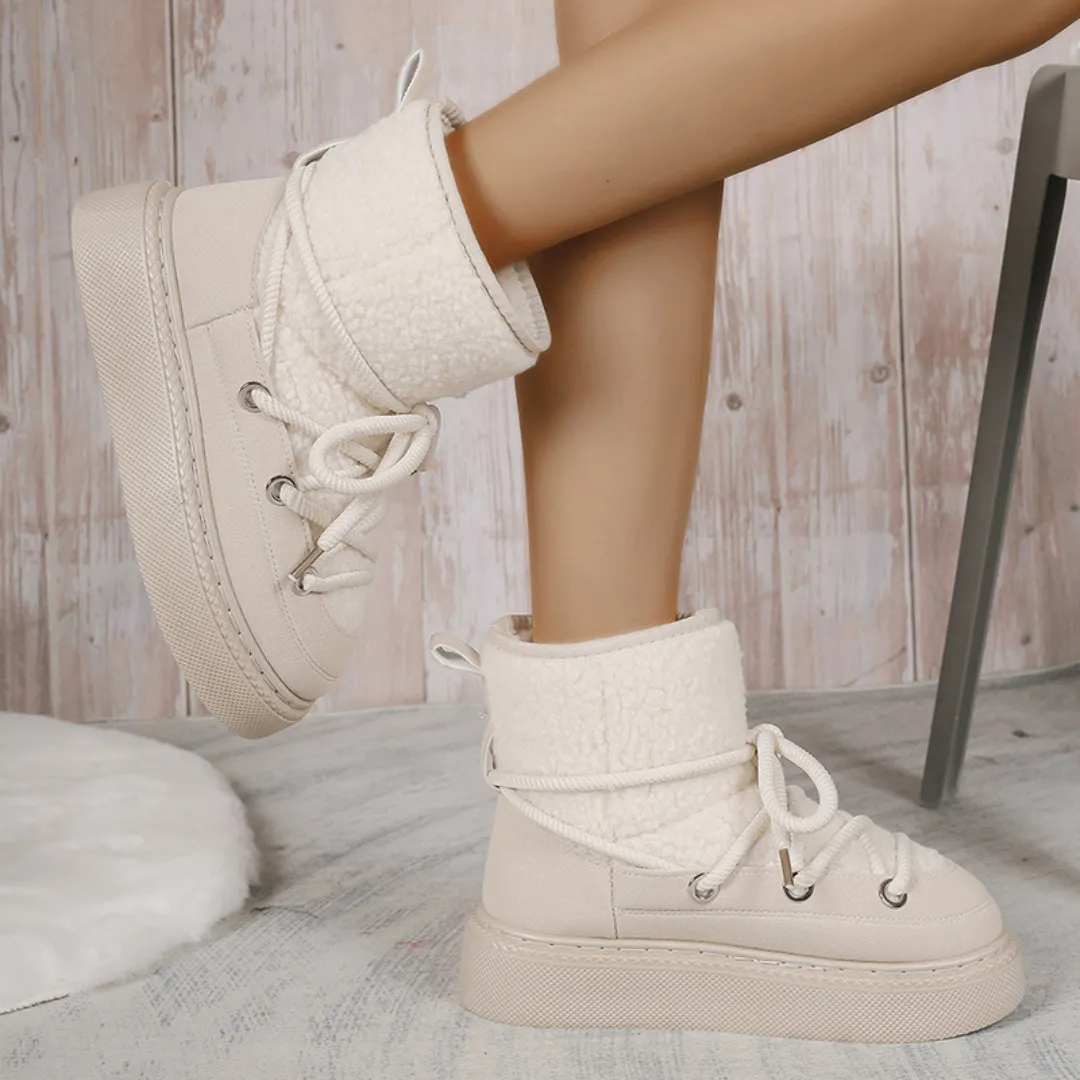 32 Snow Boots OCW Women Ankle Boots Winter Warm Fashion Cross-Tied Genuine Leather Snow Boots