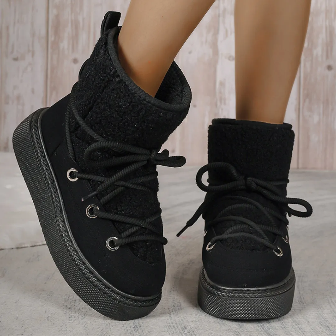 OCW Women Ankle Boots Winter Warm Fashion Cross-Tied Genuine Leather Snow Boots Snow Boots Size 2