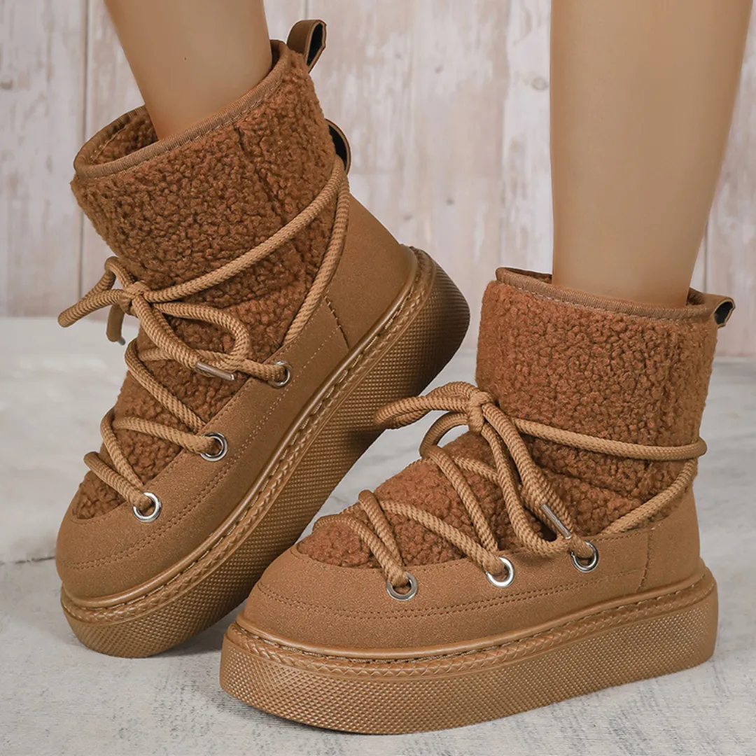 Snow Boots Extreme Cold OCW Women Ankle Boots Winter Warm Fashion Cross-Tied Genuine Leather Snow Boots