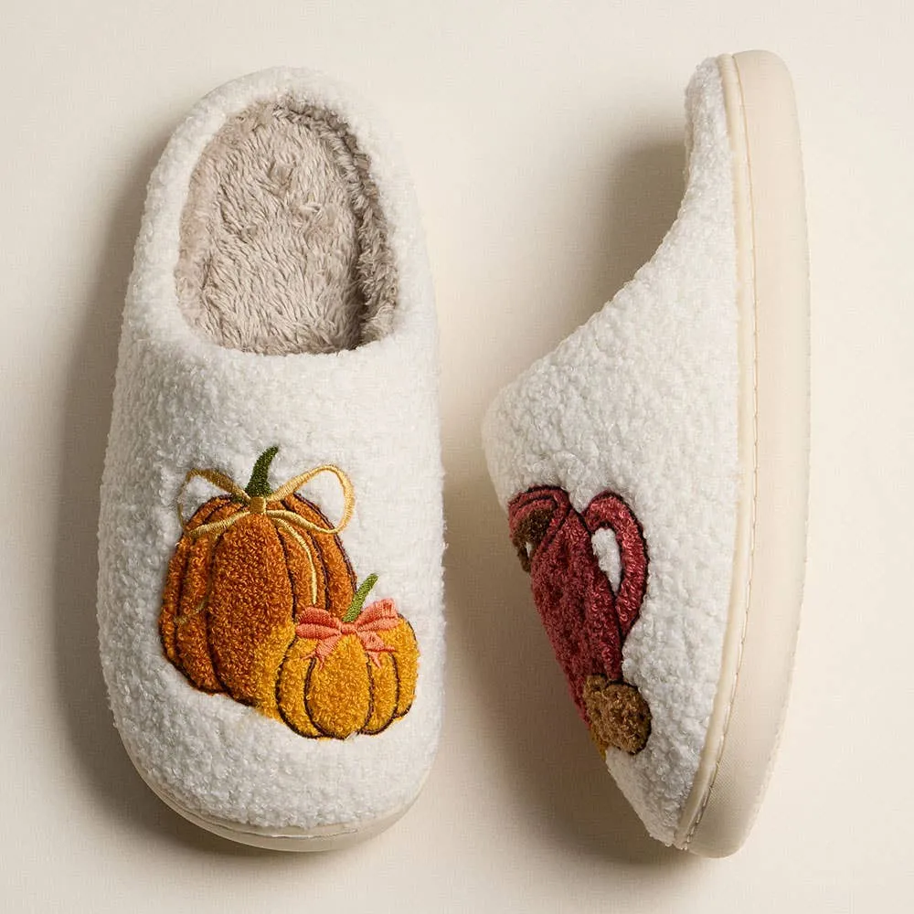 Pumpkin Spice Sherpa Slippers  Cozy Fall House Shoes for Women Doc Slides