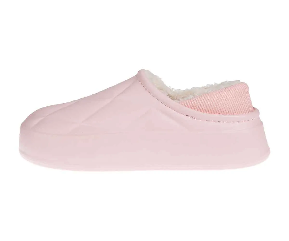 FOAMWALK Women's Platform Clogs - Quilted Fuzzy Clogs for Women, Faux Fur Lined Fall Clogs Slippers for Women Hanging Ballet Slippers