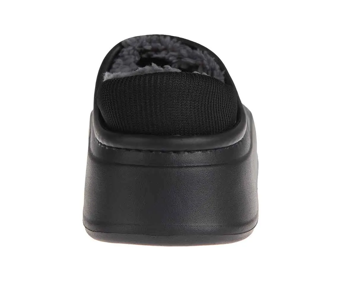 FOAMWALK Women's Platform Clogs - Quilted Fuzzy Clogs for Women, Faux Fur Lined Fall Clogs Slippers for Women Sobel Slippers