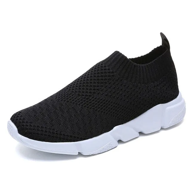 Fly Knit Sneakers Breathable Slip On Flat Shoes Soft Bottom For Women Support Insoles For Flat Shoes