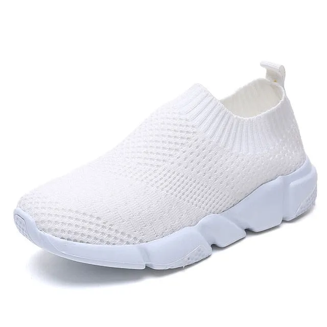 Fly Knit Sneakers Breathable Slip On Flat Shoes Soft Bottom For Women Best Golf Shoes Flat Wide Feet