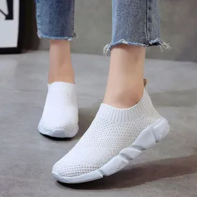 Fly Knit Sneakers Breathable Slip On Flat Shoes Soft Bottom For Women Shoes With Arches For Flat Feet