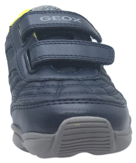 Geox Boy's Munfrey Leather Navy Grey Double Hook and Loop Strap Sporty Spiderweb Low Top Breathable Sneaker Trusstic System Asics Running Shoes