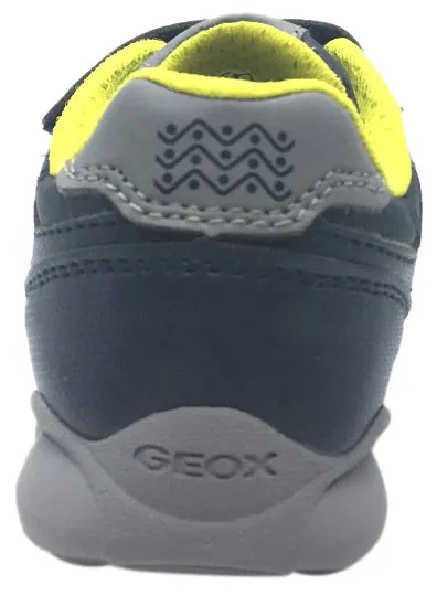 Asics Half Marathon Shoes Geox Boy's Munfrey Leather Navy Grey Double Hook and Loop Strap Sporty Spiderweb Low Top Breathable Sneaker