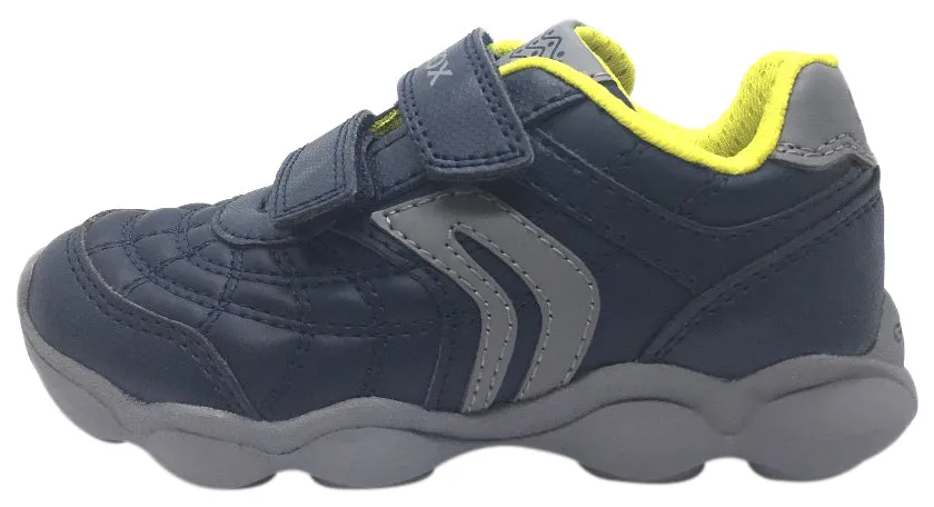 Geox Boy's Munfrey Leather Navy Grey Double Hook and Loop Strap Sporty Spiderweb Low Top Breathable Sneaker Asics Lawn Tennis Shoes