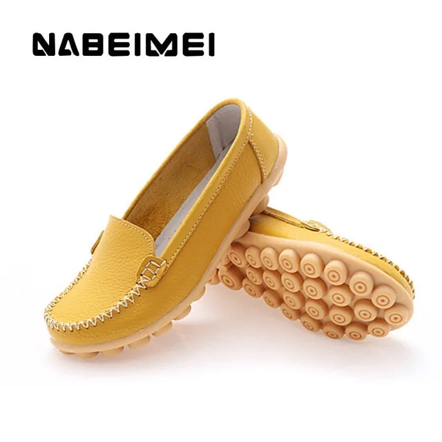 Loafers Open Back Women Soft Loafers Non-Slip Sturdy Sole Genuine Leather Shoes
