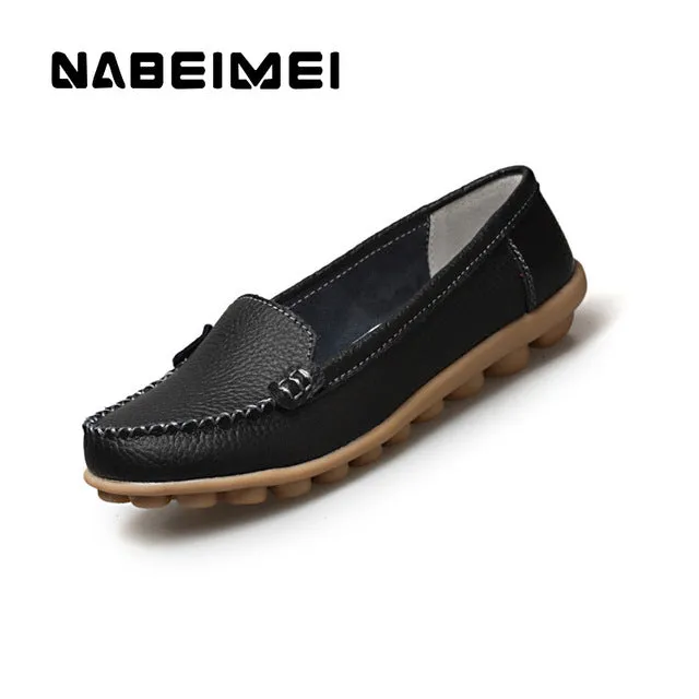 Loafers With Thick Soles Women Soft Loafers Non-Slip Sturdy Sole Genuine Leather Shoes