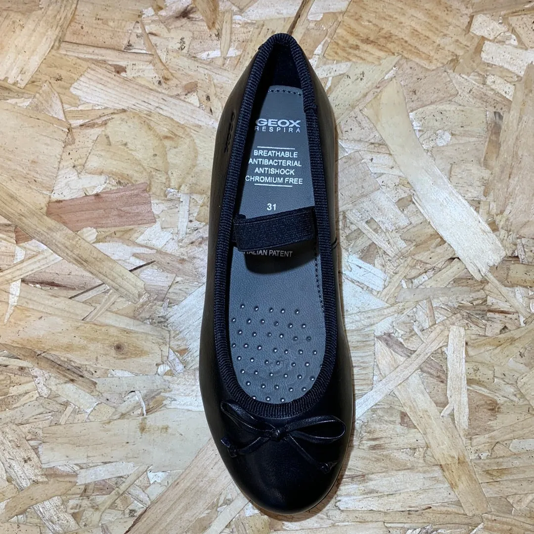 Geox Kids Plie Ballet Flat Leather School Shoe - Black Best Support Asics Running Shoes