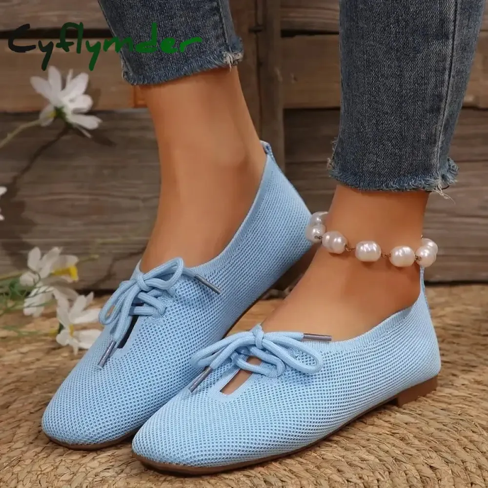 Loafers Heeled Cyflymder Autumn Mesh Breathable Women's Flat Shoes Solid Simple Ballet Flats Female Casual Lace-up Walking Shoes for Women