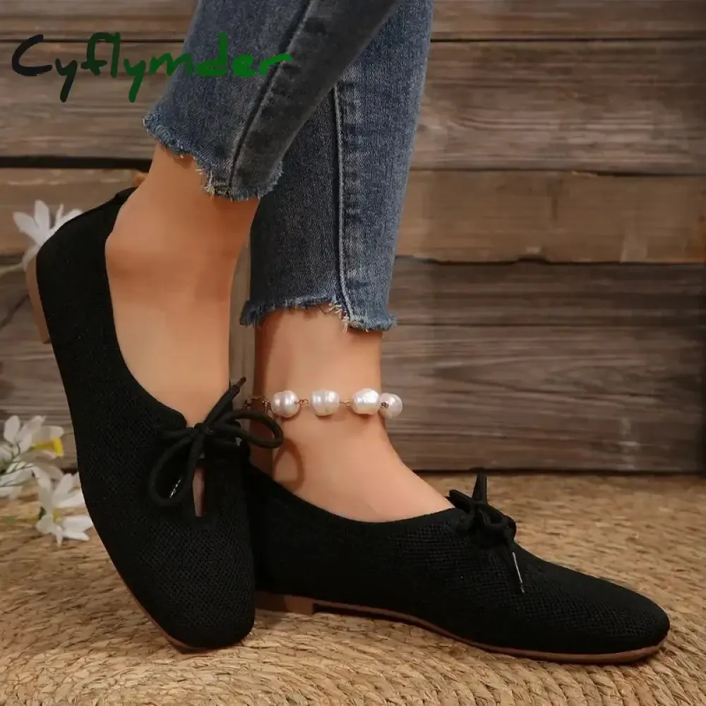 Cyflymder Autumn Mesh Breathable Women's Flat Shoes Solid Simple Ballet Flats Female Casual Lace-up Walking Shoes for Women Driving Penny Loafers