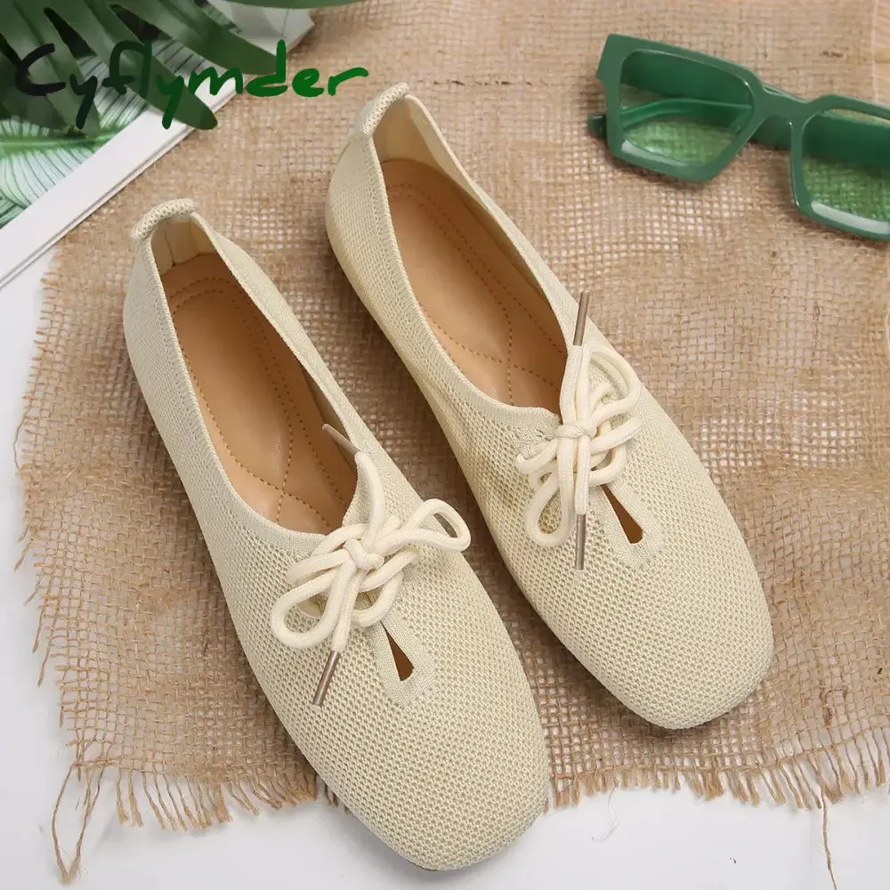 Platform Sneaker Loafers Cyflymder Autumn Mesh Breathable Women's Flat Shoes Solid Simple Ballet Flats Female Casual Lace-up Walking Shoes for Women