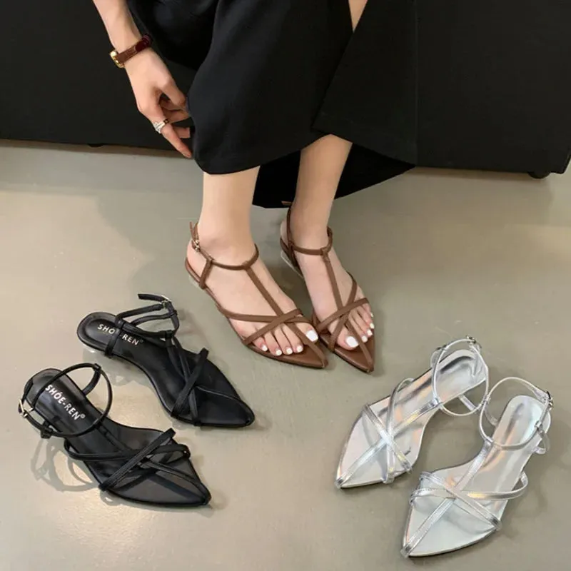 Dress Formal Shoes DAIIIBABYYY  -  2024 Summer Brown New Narrow Band Women Sandal Fashion High Weadge Heel Ladies Elegant Gladiator Shoes Outdoor Dress Pumps
