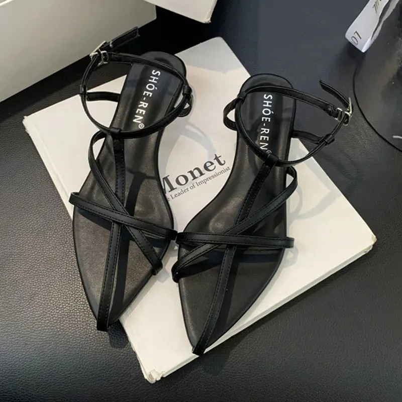 Flats Comfortable Dress Shoes DAIIIBABYYY  -  2024 Summer Brown New Narrow Band Women Sandal Fashion High Weadge Heel Ladies Elegant Gladiator Shoes Outdoor Dress Pumps