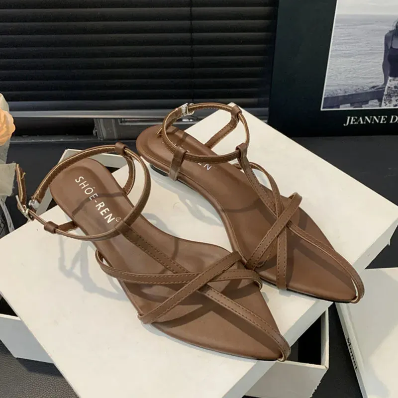 DAIIIBABYYY  -  2024 Summer Brown New Narrow Band Women Sandal Fashion High Weadge Heel Ladies Elegant Gladiator Shoes Outdoor Dress Pumps Style Dress Shoes