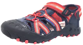 Geox Boy's Kyle Navy Blue & Red Single Hook and Loop Strap Bumper Toe Sandal Friday Deals Asics Shoes