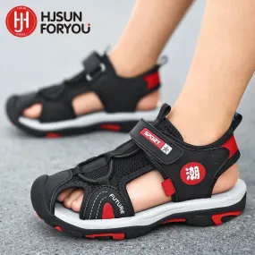 New Style Summer Beach Water Children Sandals Fashion Shoes Outdoor Non-slip Soft Bottom Shading Leather Boys Comfortable Asics Running Shoes Size 10.5