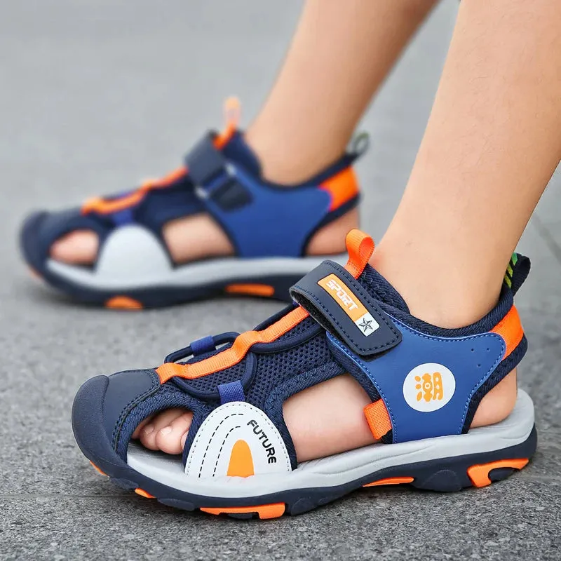 New Style Summer Beach Water Children Sandals Fashion Shoes Outdoor Non-slip Soft Bottom Shading Leather Boys Comfortable Asics Track Shoes Spikes