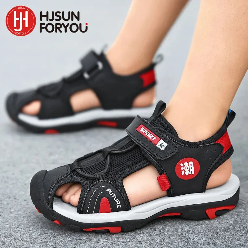New Style Summer Beach Water Children Sandals Fashion Shoes Outdoor Non-slip Soft Bottom Shading Leather Boys Comfortable Asics Gel Venture 8 Running Shoes