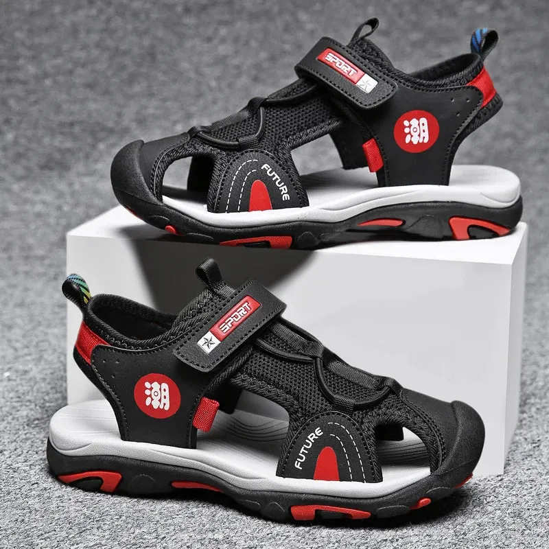 New Style Summer Beach Water Children Sandals Fashion Shoes Outdoor Non-slip Soft Bottom Shading Leather Boys Comfortable Asics Shoes For Underpronation