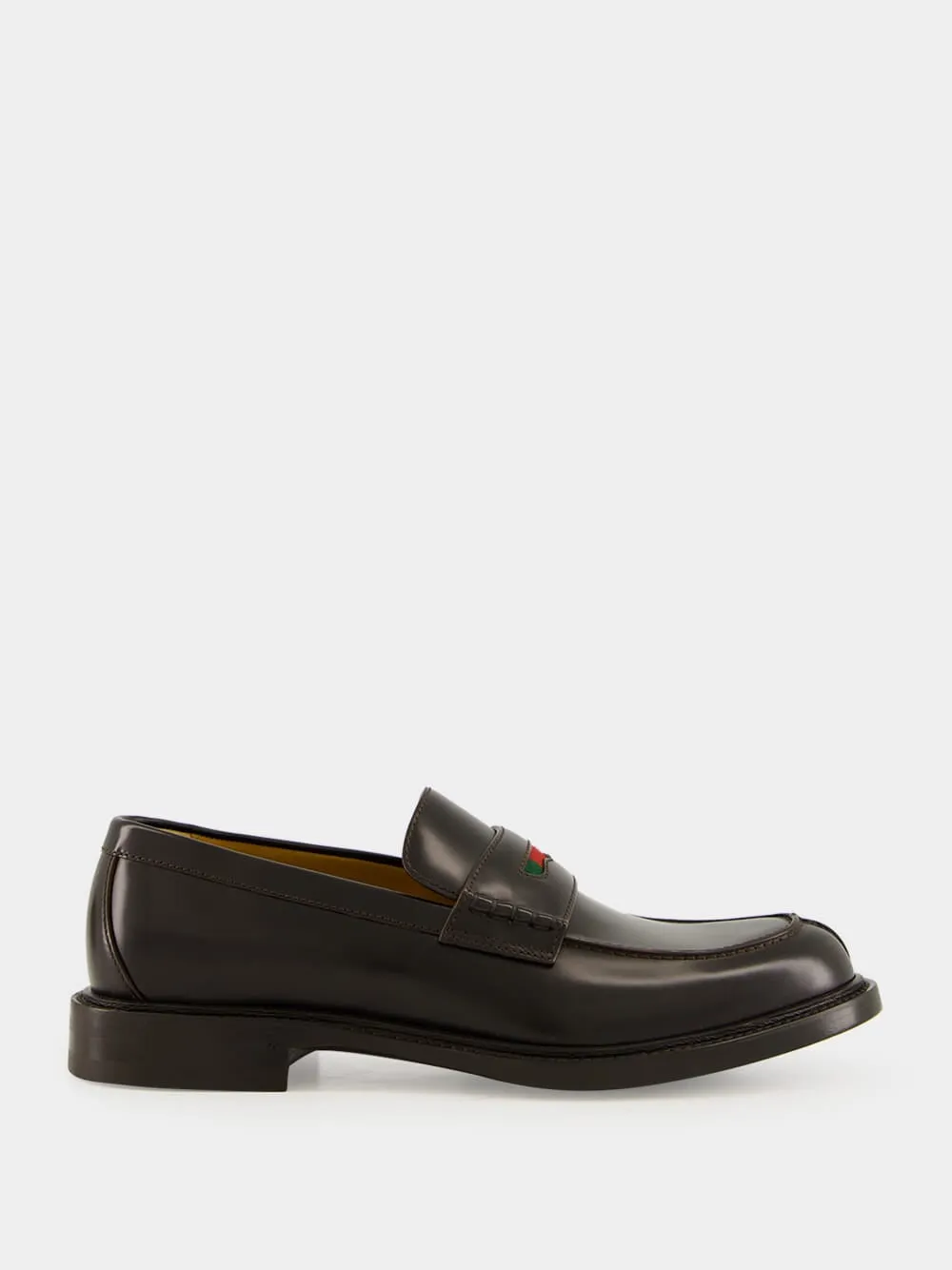 Ferragamo Shoes Loafers Dark Brown Leather Loafers with Web Detail