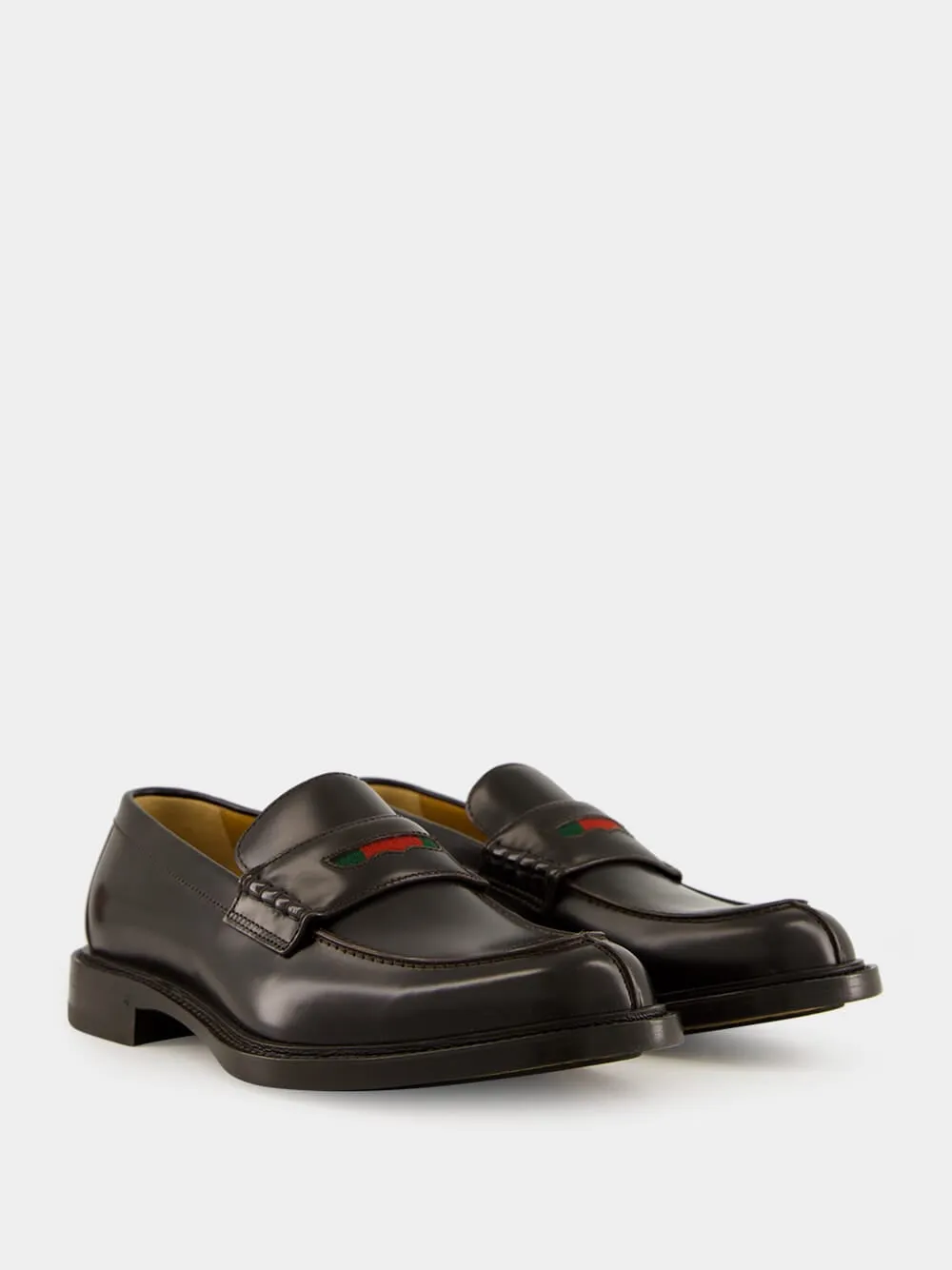 Payless Penny Loafers Dark Brown Leather Loafers with Web Detail