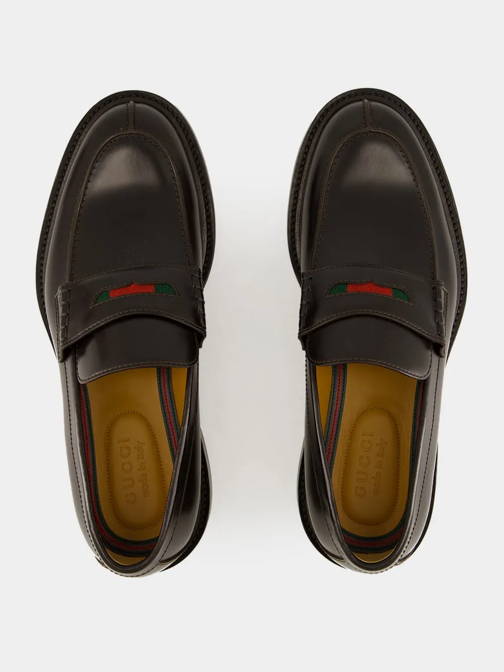 Python Loafers Dark Brown Leather Loafers with Web Detail
