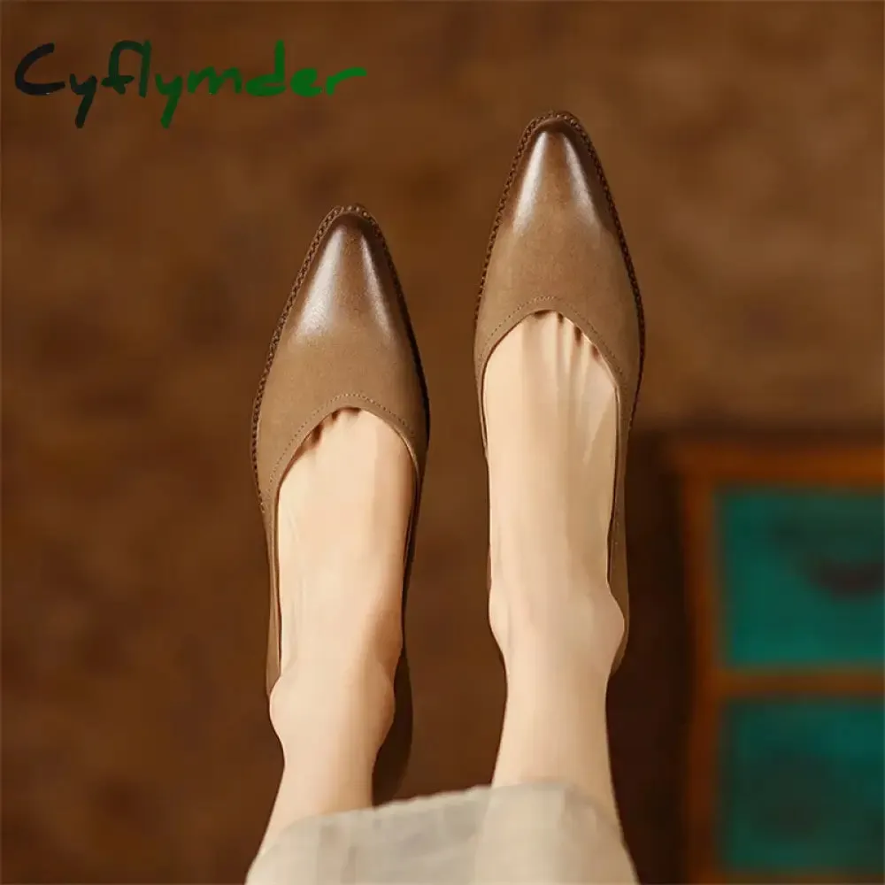 Cyflymder New Spring/summer Women Shoes Sheep Leather Women Pumps Pointed Toe Chunky Heel Loafers Genuine Leather Shoes for Women Handmade Bottoms Loafers