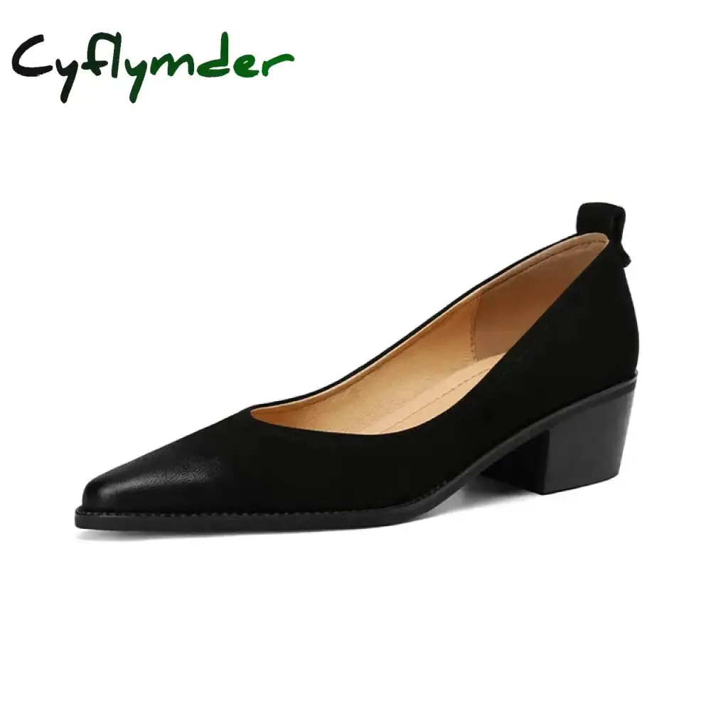 Cyflymder New Spring/summer Women Shoes Sheep Leather Women Pumps Pointed Toe Chunky Heel Loafers Genuine Leather Shoes for Women Handmade Walmart Penny Loafers
