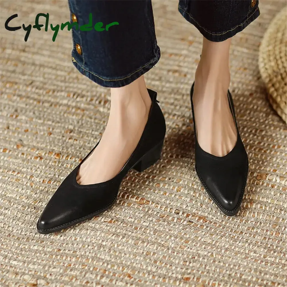 Tahari Loafers Cyflymder New Spring/summer Women Shoes Sheep Leather Women Pumps Pointed Toe Chunky Heel Loafers Genuine Leather Shoes for Women Handmade