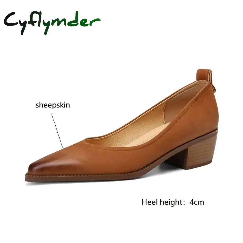 Designer Platform Loafers Cyflymder New Spring/summer Women Shoes Sheep Leather Women Pumps Pointed Toe Chunky Heel Loafers Genuine Leather Shoes for Women Handmade