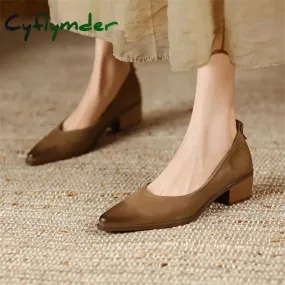 Cyflymder New Spring/summer Women Shoes Sheep Leather Women Pumps Pointed Toe Chunky Heel Loafers Genuine Leather Shoes for Women Handmade Platform Chunky Loafers