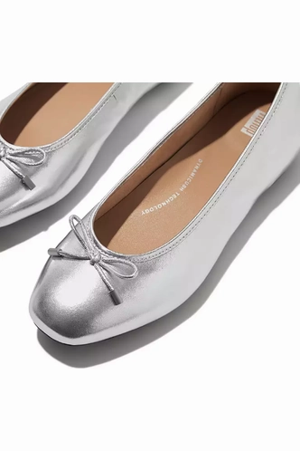 FitFlop Ballerina/Mary Jane in Silver Leather Daily Ready