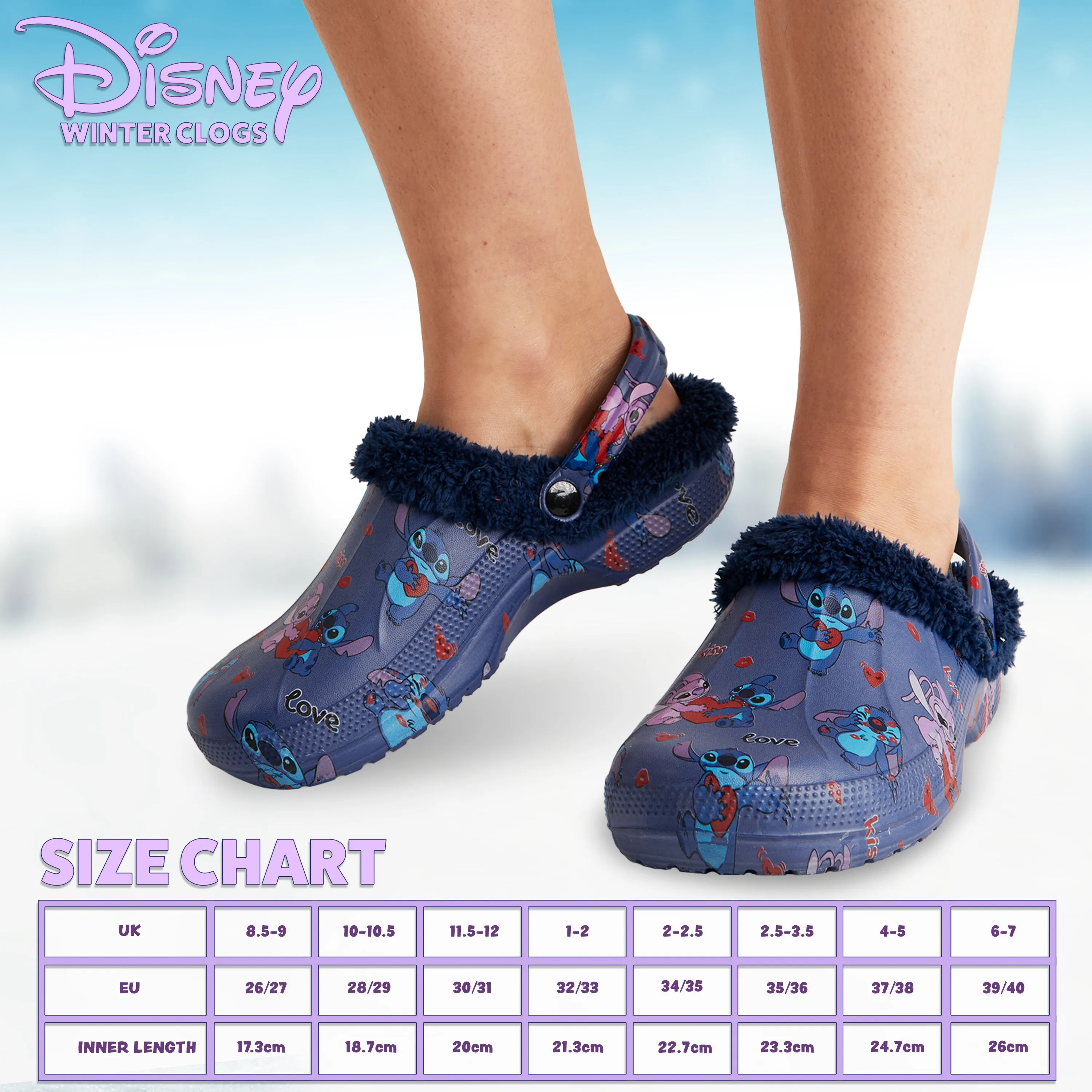 Disney Stitch Clogs for Women Teenagers Fleece Lined Clogs Warm Fuzzy Slippers