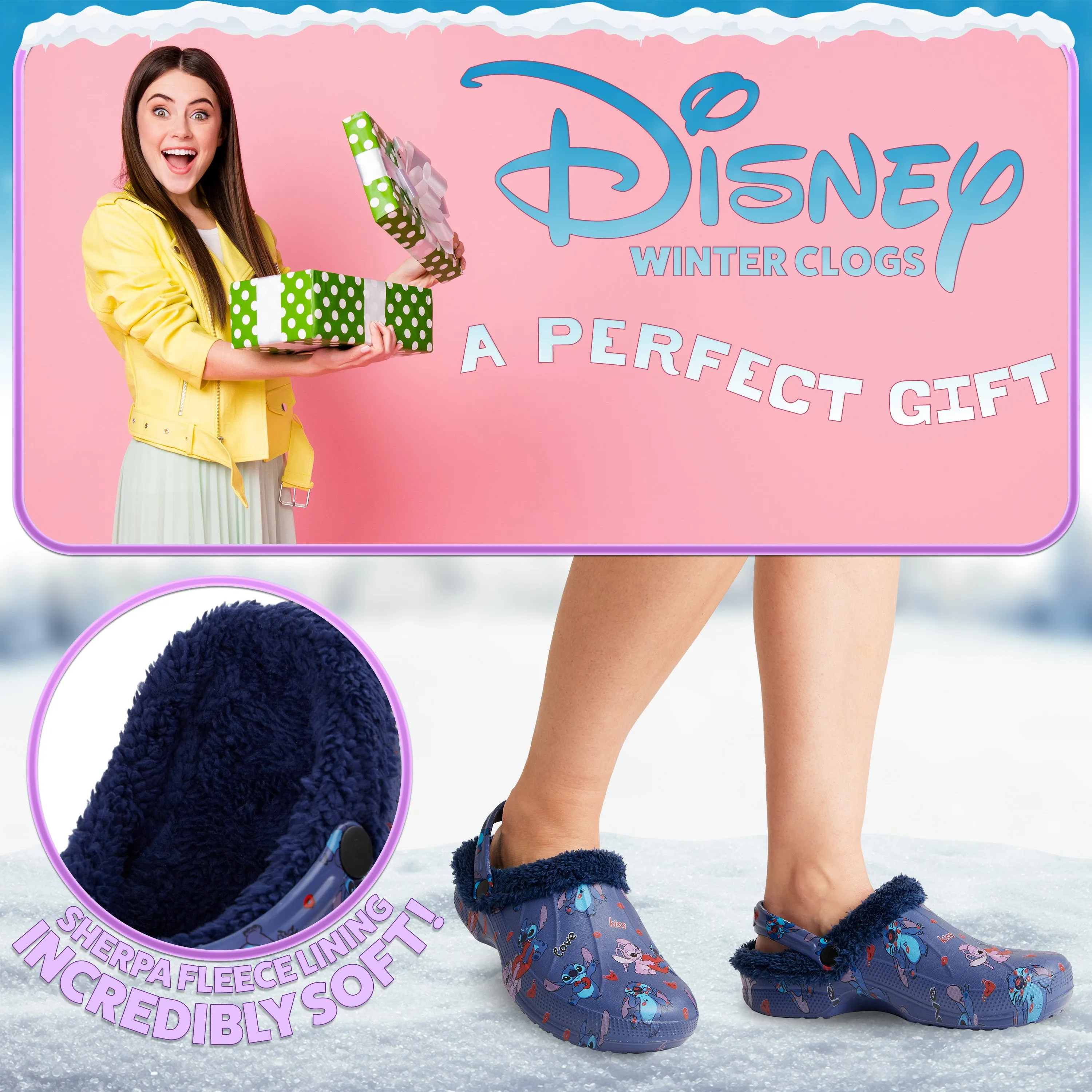 Mayberry Emu Slippers Disney Stitch Clogs for Women Teenagers Fleece Lined Clogs