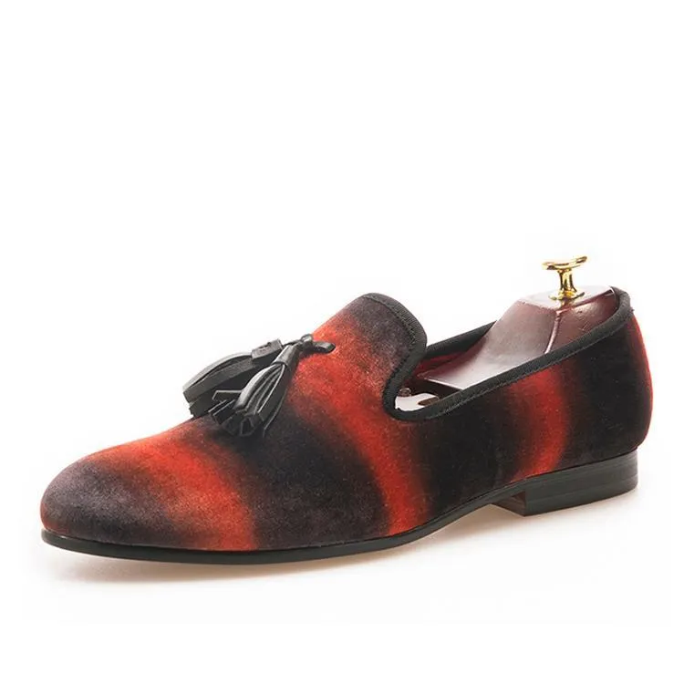 Gucci Loafers Velvet OneDrop Mix Color Velvet Men Handmade Leather Tassel Dress Shoes Party Wedding Banquet Prom Loafers