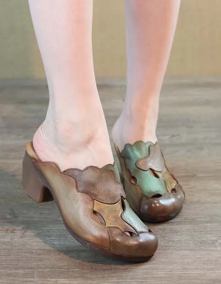 Leather Stitching Close-toe Vintage Chunky Slippers Sheepskin Slippers With Arch Support