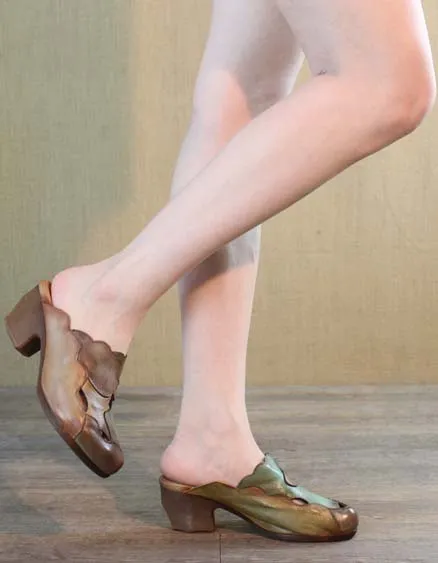 Leather Stitching Close-toe Vintage Chunky Slippers Football Slippers