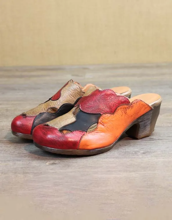 Personalized Embroidered Slippers Leather Stitching Close-toe Vintage Chunky Slippers