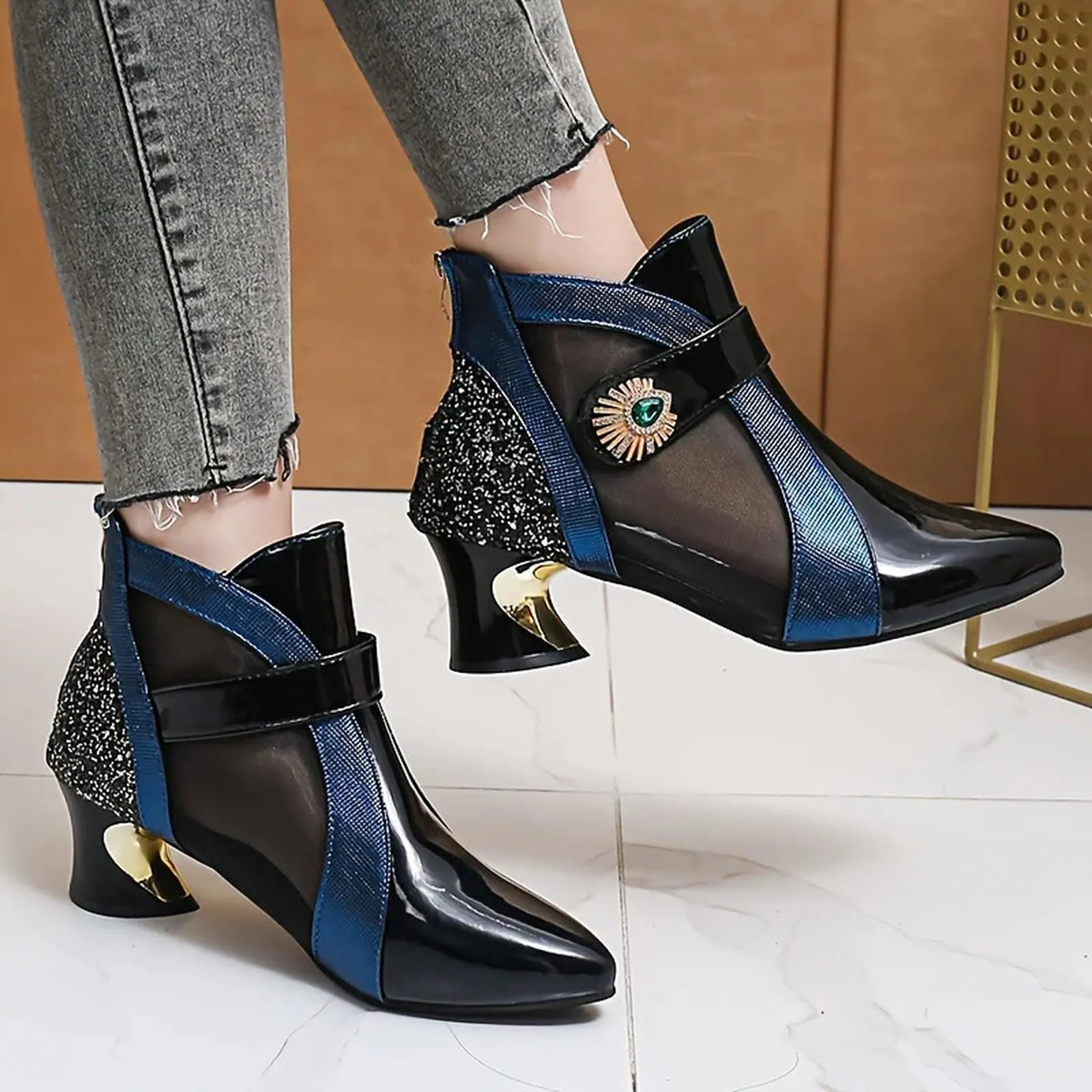 Dress Tights Women's Elegant French Heel Chelsea Pointed Toe Shoes