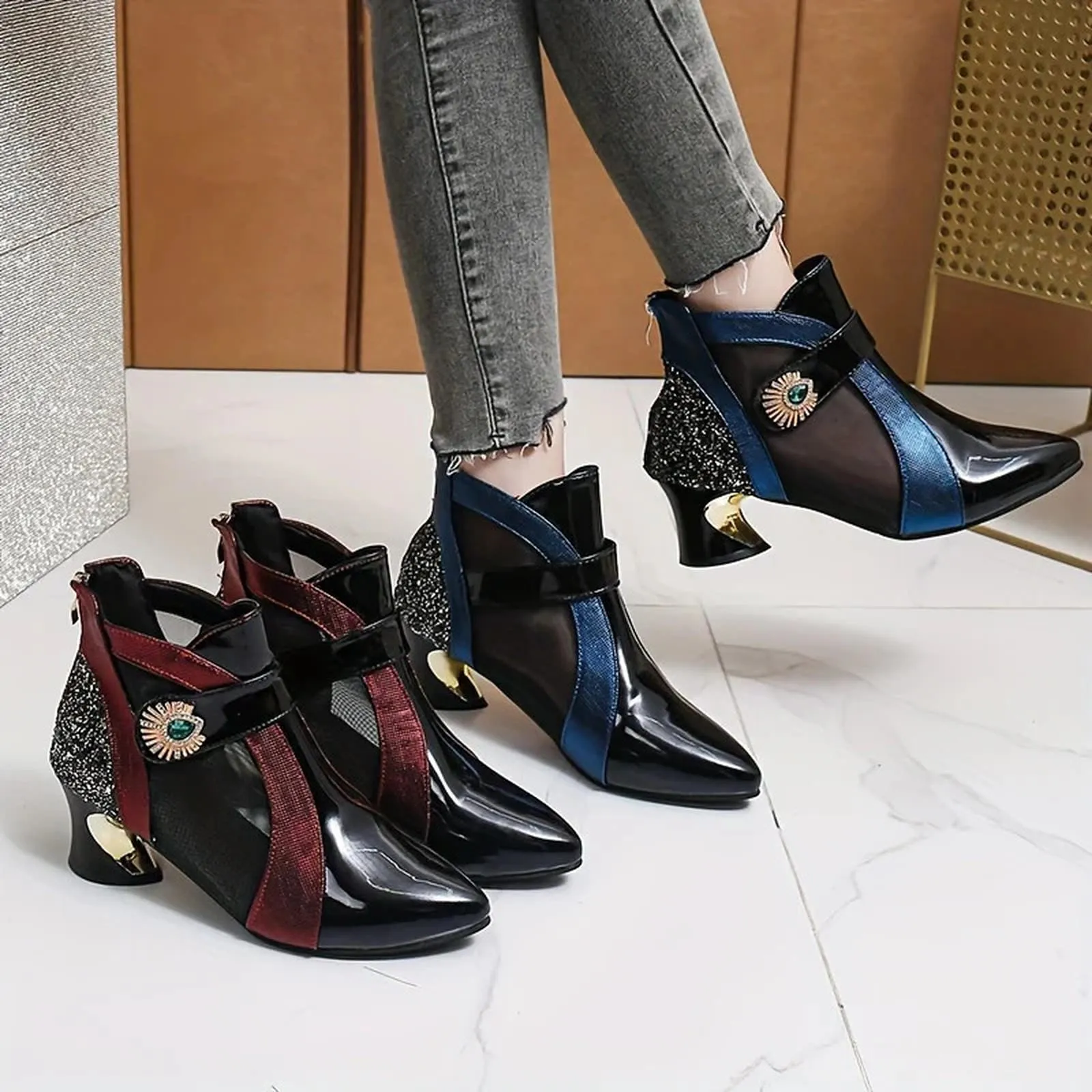 Women's Elegant French Heel Chelsea Pointed Toe Shoes Cartoon Dress Shoes