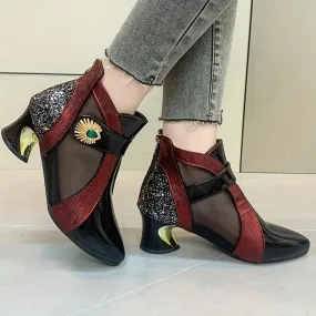 Women's Elegant French Heel Chelsea Pointed Toe Shoes Alligator Dress Shoes